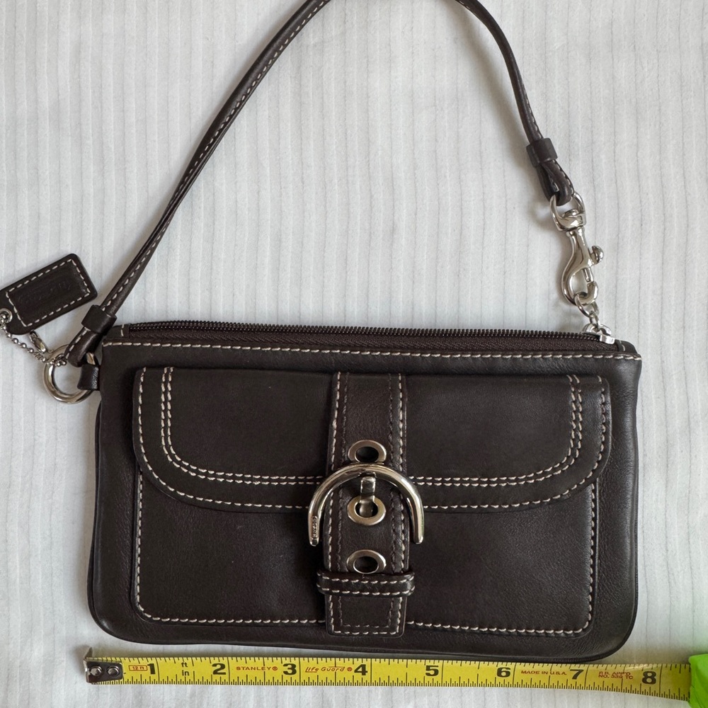 Coach Brown Leather Wristlet with Buckle Detail